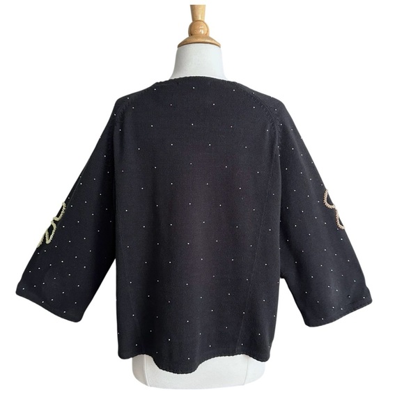 MICHAEL SIMON Beaded Flower Cardigan Black Y2K Retro Whimsical Collectible Sz 1X - Picture 12 of 17